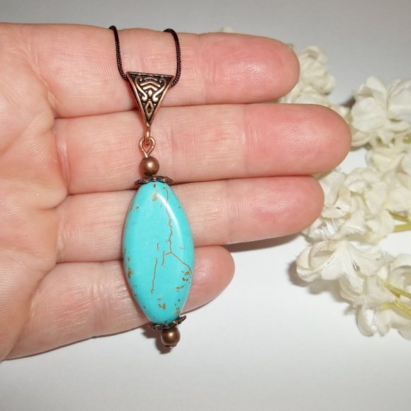 Turquoise Blue & Copper Beaded Necklace Set 5390 - Picture 6 of 10